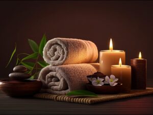 towels-candles-are-set-up-table-with-green-flower-300x225 Bienvenue